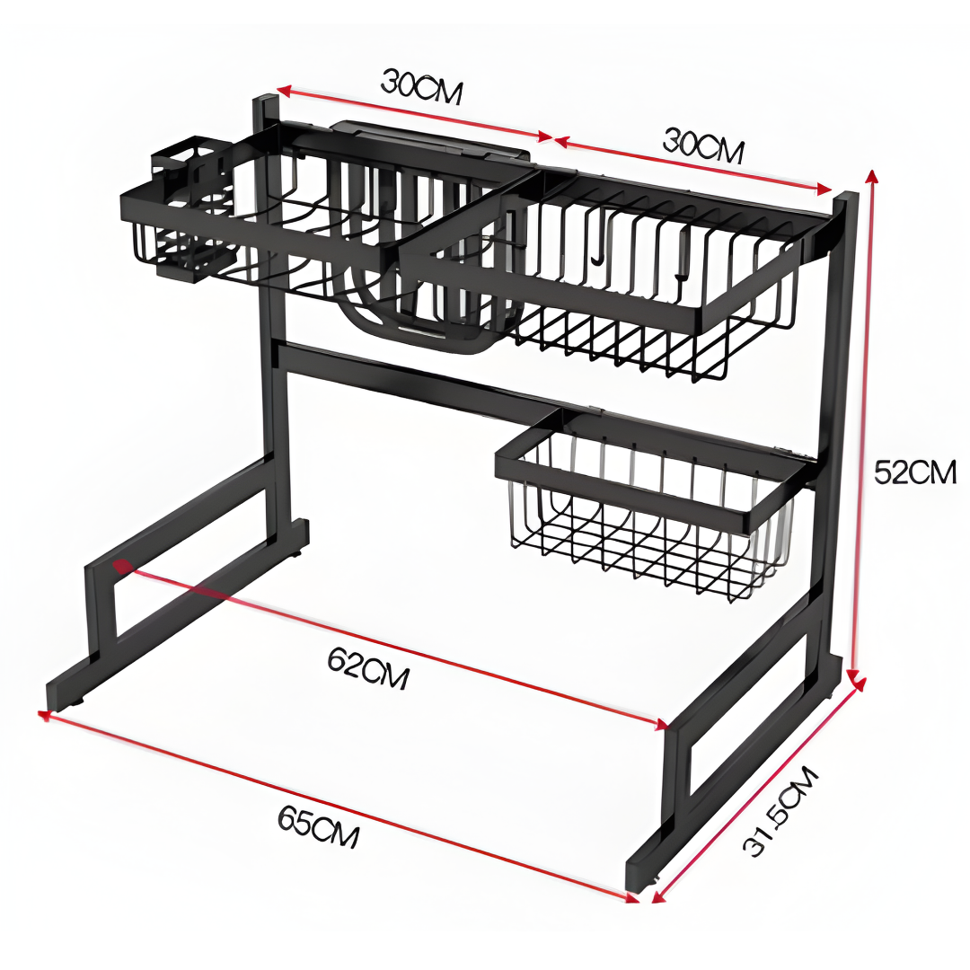 Organizador Sobre Lavaplatos Acero Inoxidable Negro 65cm — 2 Niveles