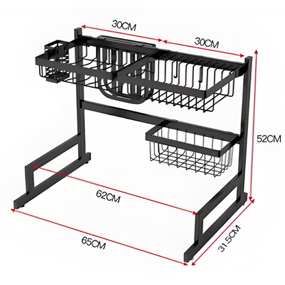 Organizador Sobre Lavaplatos Acero Inoxidable Negro 65cm — 2 Niveles