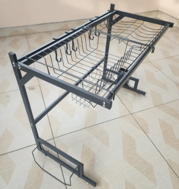 Organizador Sobre Lavaplatos Acero Inoxidable Negro 65cm — 2 Niveles